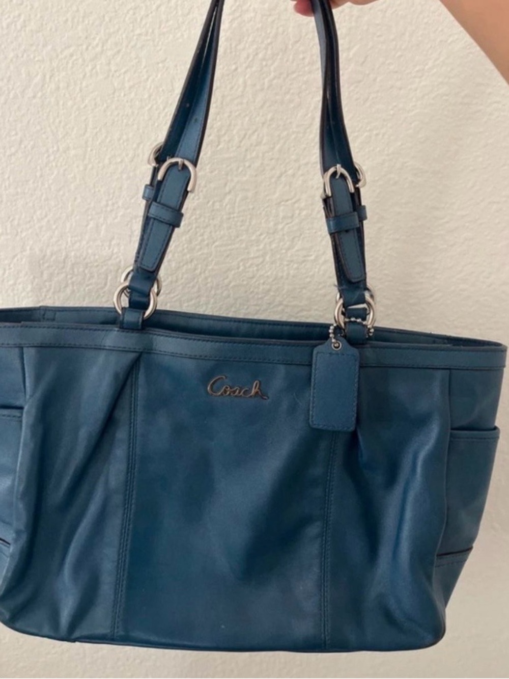 Vintage Coach Teal Leather Tote Bag
